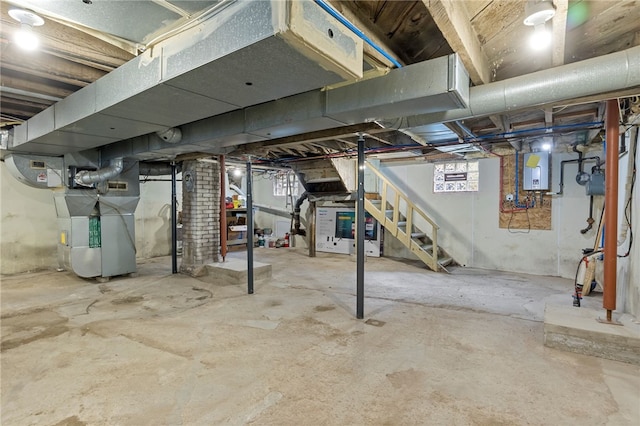 45 Croydon Rd, Rochester, NY 14610 - basement featuring water heater, heating unit, and stairs