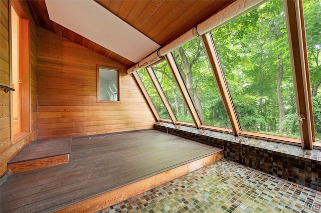 13 Dodd St, Whitestown, NY 13492 - unfurnished sunroom with wood walls, vaulted ceiling, and wood ceiling