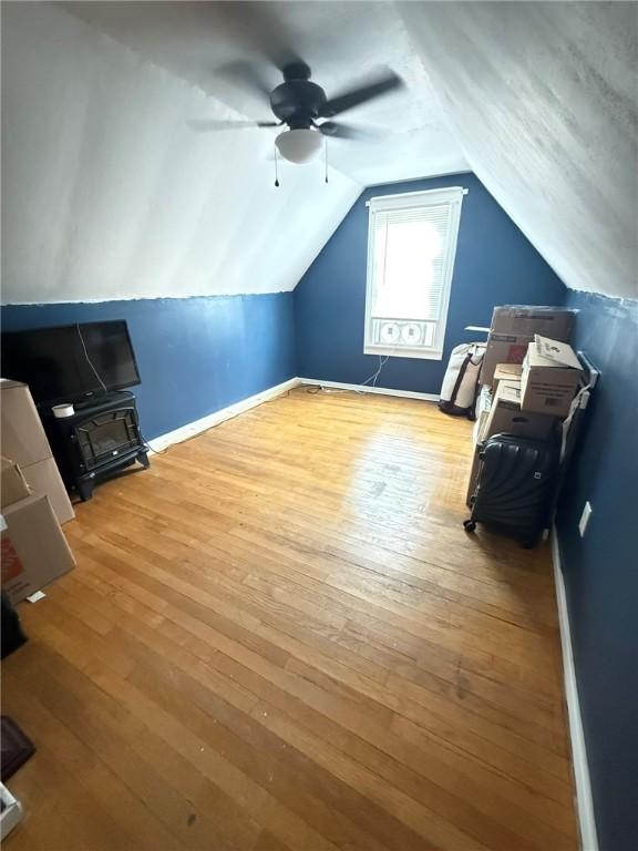 114 W Main St, Sidney, NY 13838 - bonus room with hardwood / wood-style flooring, lofted ceiling, and a ceiling fan
