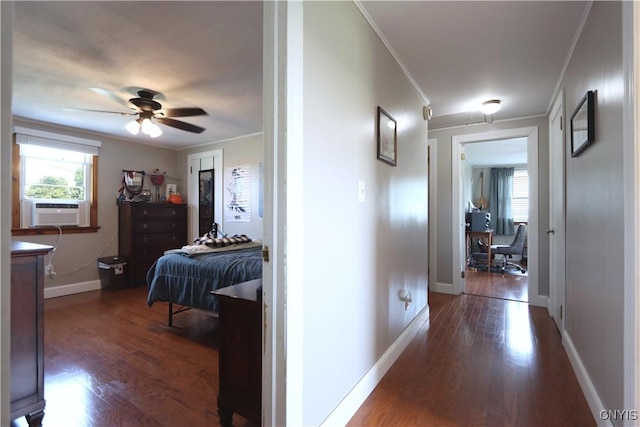 19536 State Route 3, Hounsfield, NY 13601 - hallway with cooling unit, crown molding, wood finished floors, and plenty of natural light