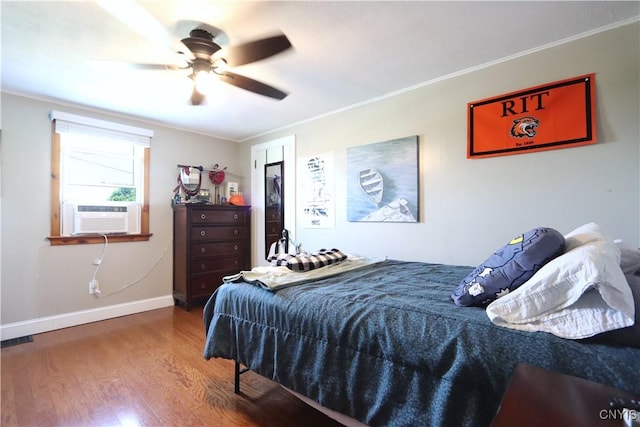 19536 State Route 3, Hounsfield, NY 13601 - bedroom with wood finished floors, ornamental molding, a ceiling fan, and cooling unit