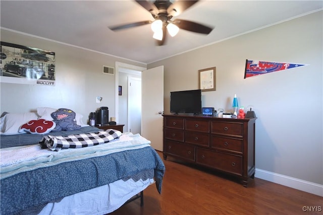 19536 State Route 3, Hounsfield, NY 13601 - bedroom featuring dark wood finished floors, ornamental molding, and ceiling fan