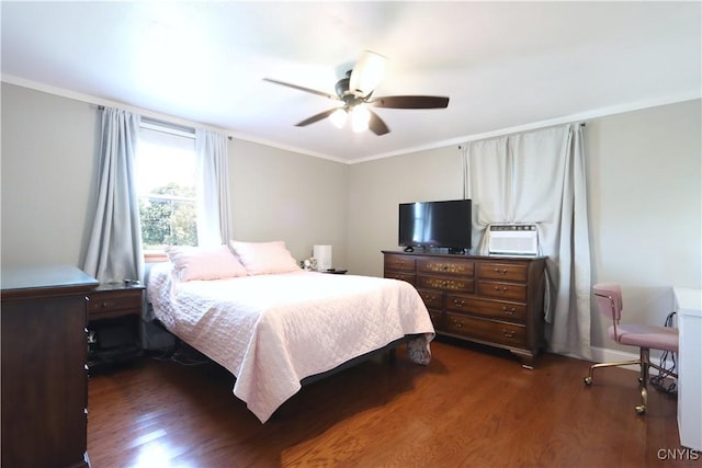 19536 State Route 3, Hounsfield, NY 13601 - bedroom with wood finished floors, ornamental molding, a ceiling fan, and a wall unit AC