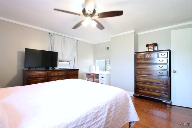 19536 State Route 3, Hounsfield, NY 13601 - bedroom featuring ornamental molding, dark wood-type flooring, and ceiling fan