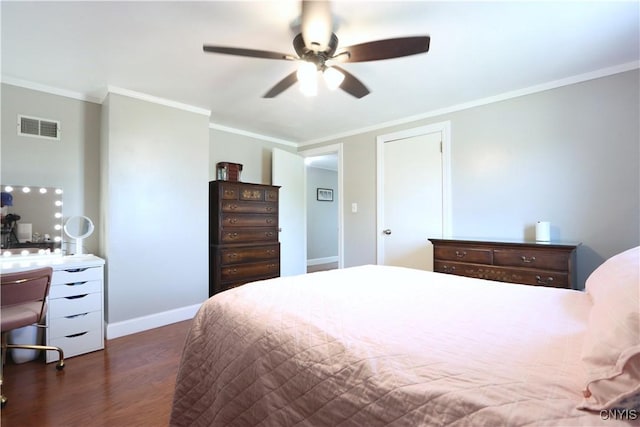 19536 State Route 3, Hounsfield, NY 13601 - bedroom with crown molding, dark wood-type flooring, and a ceiling fan
