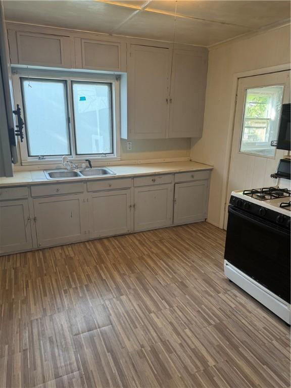 201 Sheppard St, Milo, NY 14527 - kitchen featuring gas range oven, light wood-type flooring, and light countertops