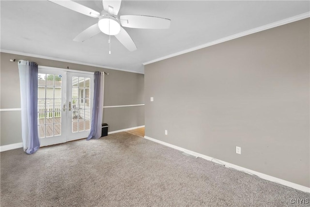7698 Anchor Dr, Clay, NY 13090 - carpeted empty room featuring ornamental molding, french doors, and a ceiling fan