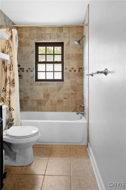 7698 Anchor Dr, Clay, NY 13090 - bathroom with shower / bathtub combination with curtain and tile patterned flooring