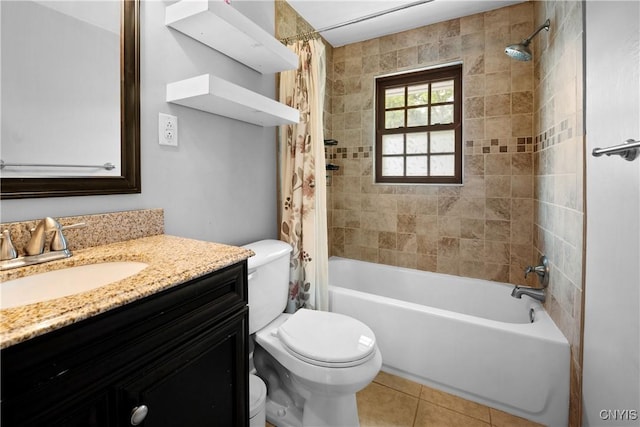 7698 Anchor Dr, Clay, NY 13090 - bathroom featuring vanity, shower / bathtub combination with curtain, and tile patterned flooring