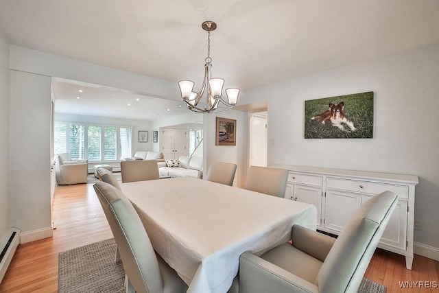 425 Vanderbilt Ave, Niagara Falls, NY 14305 - dining area featuring light wood-type flooring, a chandelier, baseboard heating, and recessed lighting