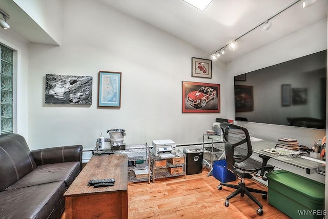 425 Vanderbilt Ave, Niagara Falls, NY 14305 - office space with wood finished floors, vaulted ceiling, and rail lighting