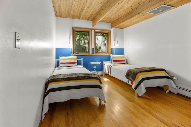 8 Small Rd, Middletown, NY 12455 - bedroom with a baseboard radiator, a wooden ceiling with exposed beams, and wood finished floors