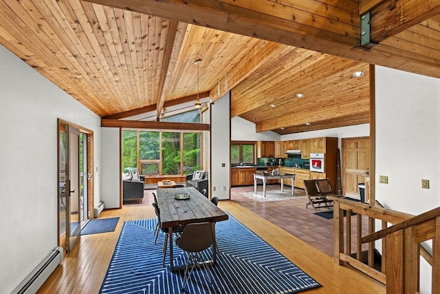 8 Small Rd, Middletown, NY 12455 - playroom with a baseboard radiator, light wood-style flooring, recessed lighting, and wooden ceiling