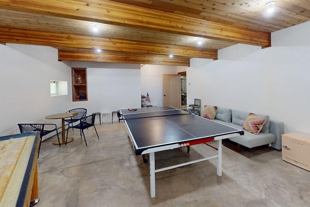8 Small Rd, Middletown, NY 12455 - rec room with concrete flooring, wooden ceiling, and recessed lighting