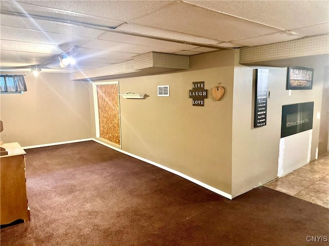 407 Pleasant St, Utica, NY 13501 - finished basement with carpet floors and a drop ceiling