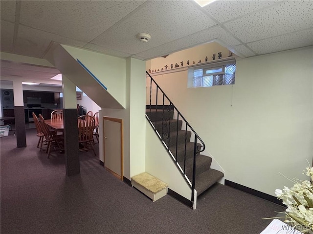 66 Fairlane Ave, Tonawanda-Town, NY 14150 - stairway with a paneled ceiling and carpet flooring