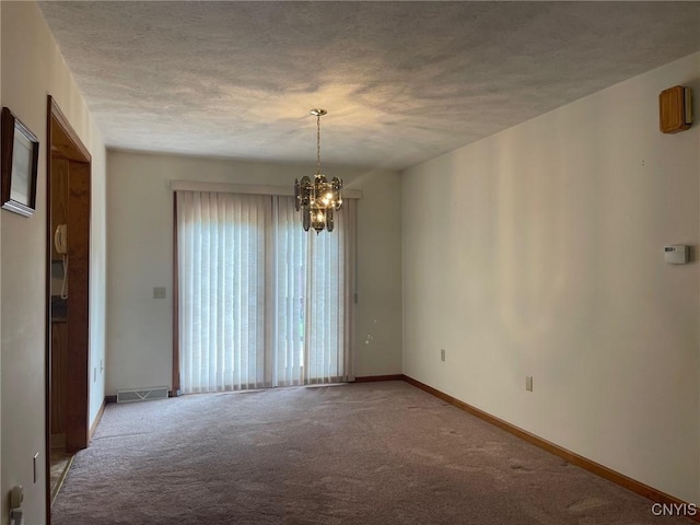 201 Sayles St, Oneida-Inside, NY 13421 - empty room with a chandelier, carpet, and a textured ceiling