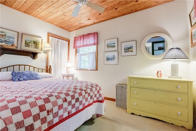 6121 Beechtree Dr, South Bristol, NY 14512 - bedroom featuring wooden ceiling, light carpet, and ceiling fan