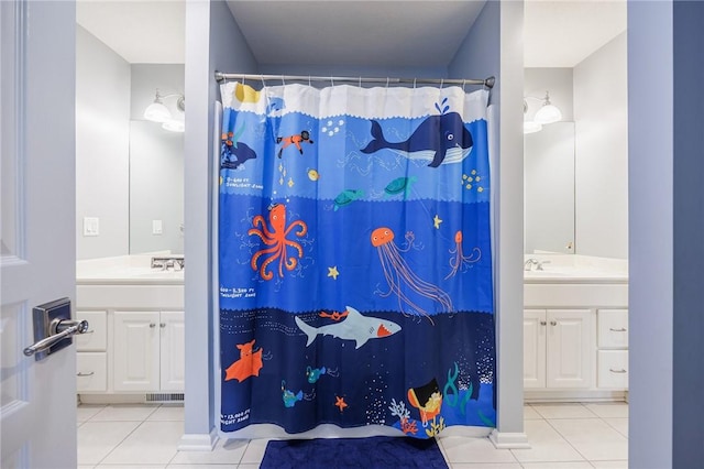 15 Cathedral Oaks, Perinton, NY 14450 - bathroom with tile patterned flooring, vanity, and a shower with curtain