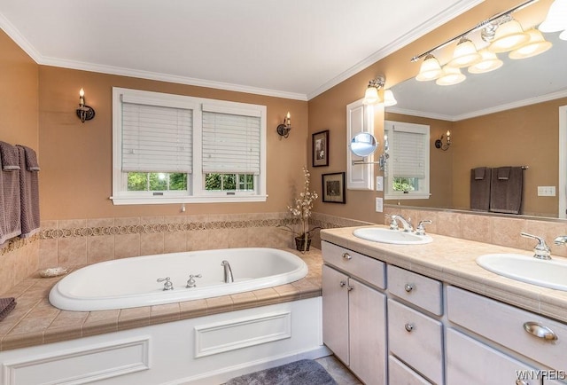 11544 Howe Rd, Newstead, NY 14001 - bathroom with double vanity, a bath, and ornamental molding