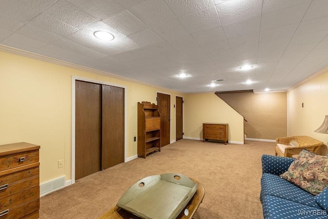11544 Howe Rd, Newstead, NY 14001 - carpeted living room with crown molding