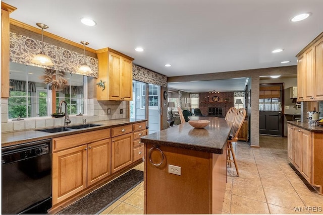 11544 Howe Rd, Newstead, NY 14001 - kitchen featuring dishwasher, dark countertops, recessed lighting, tasteful backsplash, and open floor plan