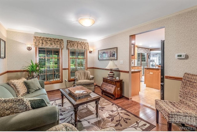 11544 Howe Rd, Newstead, NY 14001 - living room featuring light wood finished floors and ornamental molding