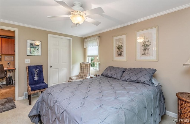 11544 Howe Rd, Newstead, NY 14001 - bedroom featuring light carpet, crown molding, ceiling fan, and an office area