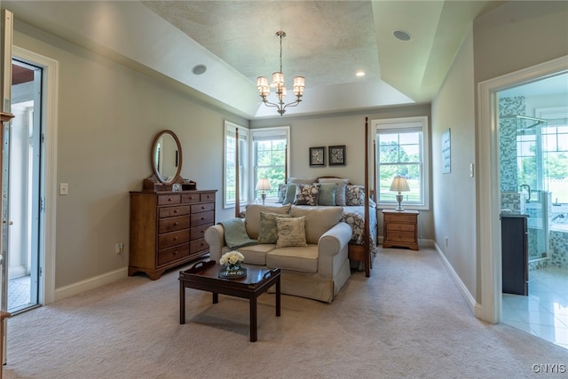 3389 Long Shadow Dr, Lysander, NY 13027 - bedroom with light carpet, multiple windows, and a chandelier