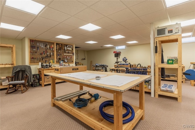 3389 Long Shadow Dr, Lysander, NY 13027 - home office with a workshop area, carpet floors, and a paneled ceiling