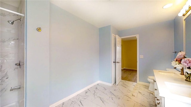 106 Woodsview, Erwin, NY 14870 - bathroom featuring double vanity, a marble finish shower, and marble finish floors