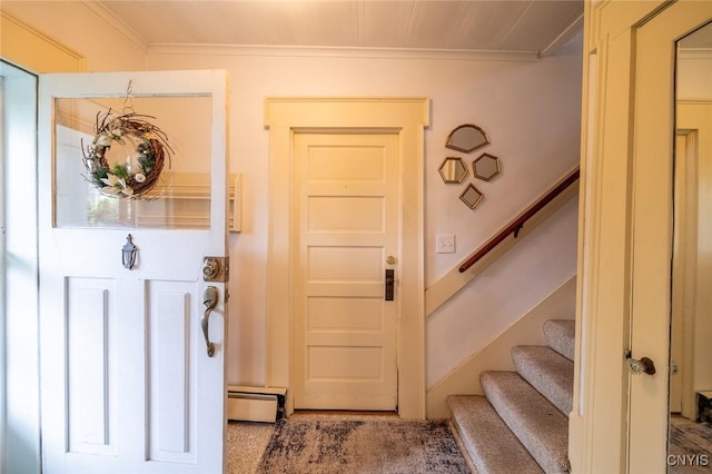 810 Franklin St, Skaneateles, NY 13152 - laundry area featuring a baseboard radiator and crown molding
