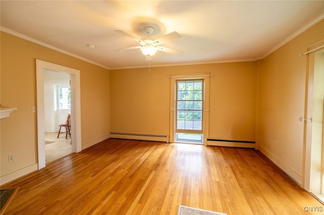 810 Franklin St, Skaneateles, NY 13152 - unfurnished room featuring baseboard heating, light wood-type flooring, ceiling fan, and ornamental molding