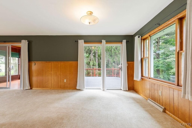 4581 Nelson Rd, Fenner, NY 13035 - carpeted spare room with a baseboard radiator, healthy amount of natural light, wood walls, and a wainscoted wall