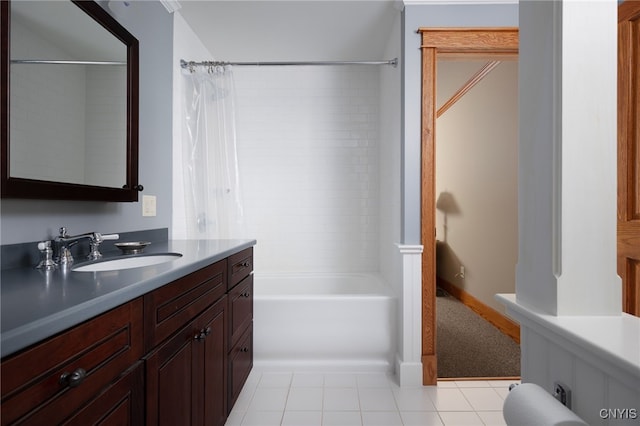 23986 Smith Rd, Alexandria, NY 13607 - full bathroom featuring vanity, shower / bath combination with curtain, and tile patterned floors