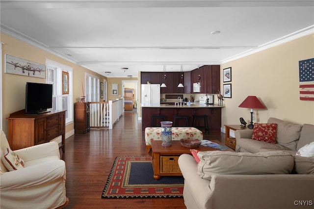 23986 Smith Rd, Alexandria, NY 13607 - living area with dark wood finished floors and ornamental molding