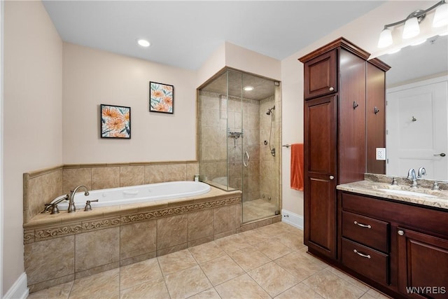 132 Lakefront Blvd Unit 804, Buffalo, NY 14202 - full bathroom featuring a bath, a stall shower, vanity, and tile patterned floors