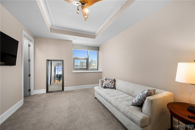 132 Lakefront Blvd Unit 804, Buffalo, NY 14202 - living room with a raised ceiling, carpet floors, and ornamental molding