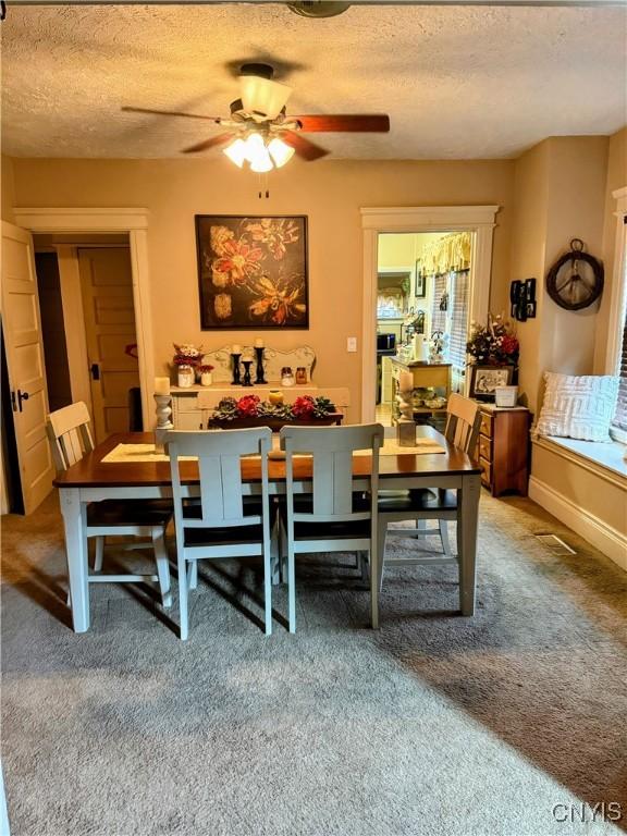 373 S Collingwood Ave, Syracuse, NY 13206 - carpeted dining area with ceiling fan and a textured ceiling