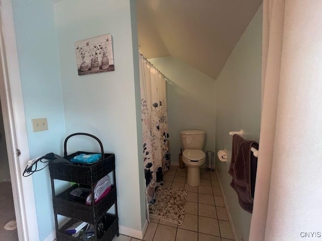 60 Cambridge Rd, Whitestown, NY 13492 - full bath with tile patterned floors, lofted ceiling, and curtained shower