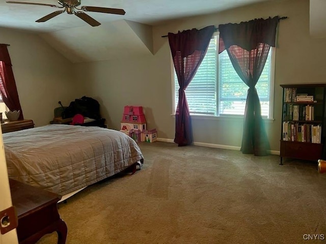 60 Cambridge Rd, Whitestown, NY 13492 - bedroom with carpet, vaulted ceiling, and a ceiling fan