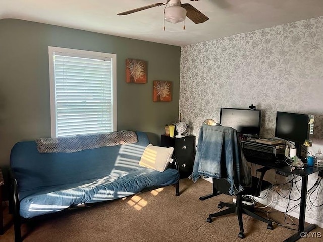 60 Cambridge Rd, Whitestown, NY 13492 - carpeted home office with ceiling fan and wallpapered walls