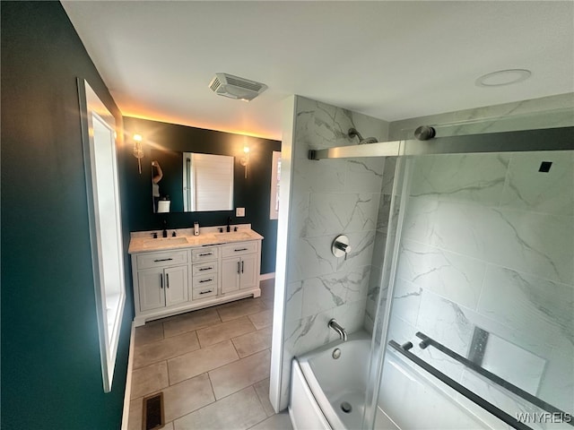 876 Hittown Rd, Caton, NY 14871 - full bathroom with double vanity, shower / tub combination, and tile patterned flooring