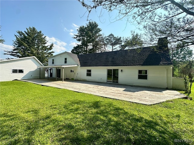 876 Hittown Rd, Caton, NY 14871 - back of house with a deck, a yard, and a chimney