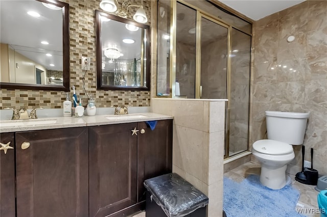 330 Hunters Ln, Amherst, NY 14221 - full bath with tile walls, a shower stall, double vanity, and tasteful backsplash