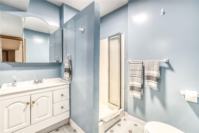 735 Howell Rd, Conquest, NY 13140 - bathroom featuring vanity, a stall shower, and tile patterned floors