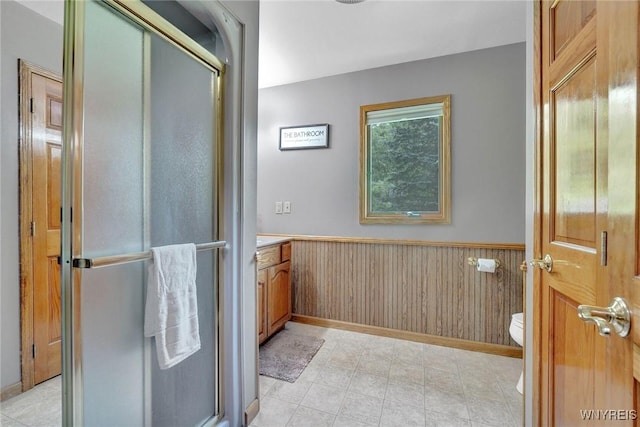 2328 Gowanda Zoar Rd, Collins, NY 14070 - full bath featuring wainscoting, a shower stall, and vanity