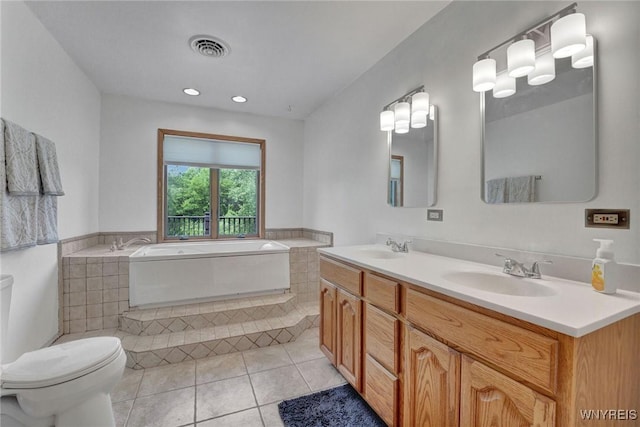 2328 Gowanda Zoar Rd, Collins, NY 14070 - full bathroom with a garden tub, tile patterned floors, double vanity, and recessed lighting