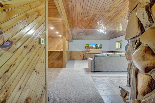 2328 Gowanda Zoar Rd, Collins, NY 14070 - bedroom with wooden walls, wood ceiling, and tile patterned flooring