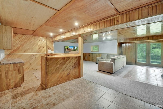 2328 Gowanda Zoar Rd, Collins, NY 14070 - carpeted living area featuring wood walls and french doors